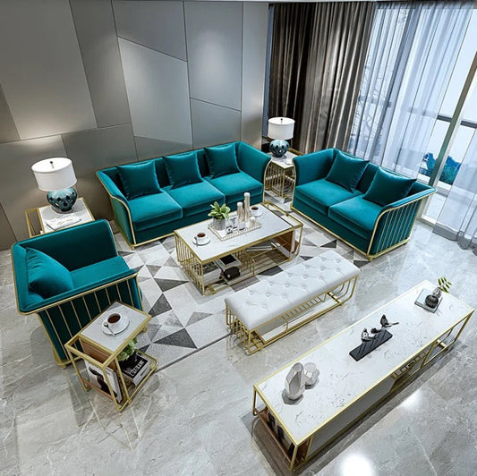Conjunto de sofás 3+2+1 Otoño Invierno Nuevo salón Diseño de sofá de terciopelo azul marino 