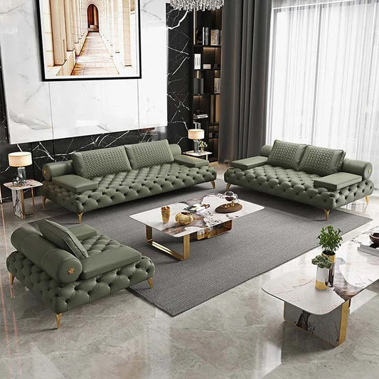American Style Leather Button Tufted Sofa Couch 5 Star Lobby Sofa Combination Living Room Furniture