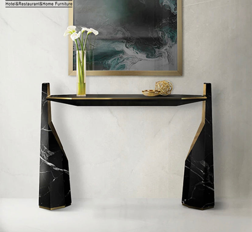 Console Natural Black Marble Top Metal Legs Consoles