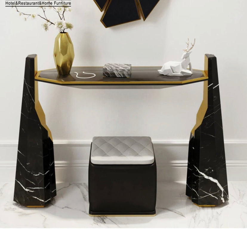 Console Natural Black Marble Top Metal Legs Consoles