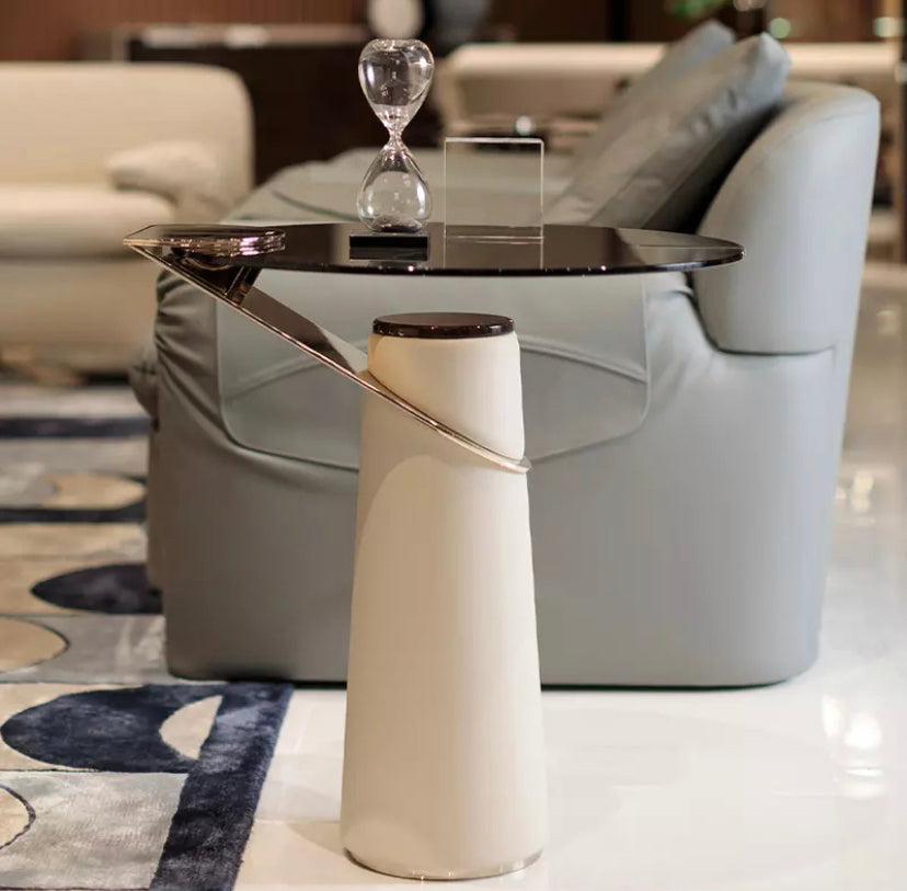 Coffee Table Round Glass Modern Luxury High Light Small Side Table