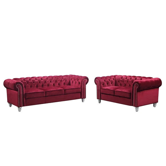 Velvet Chesterfield Sofa Brick Red Velvet Fabric Salon Couch