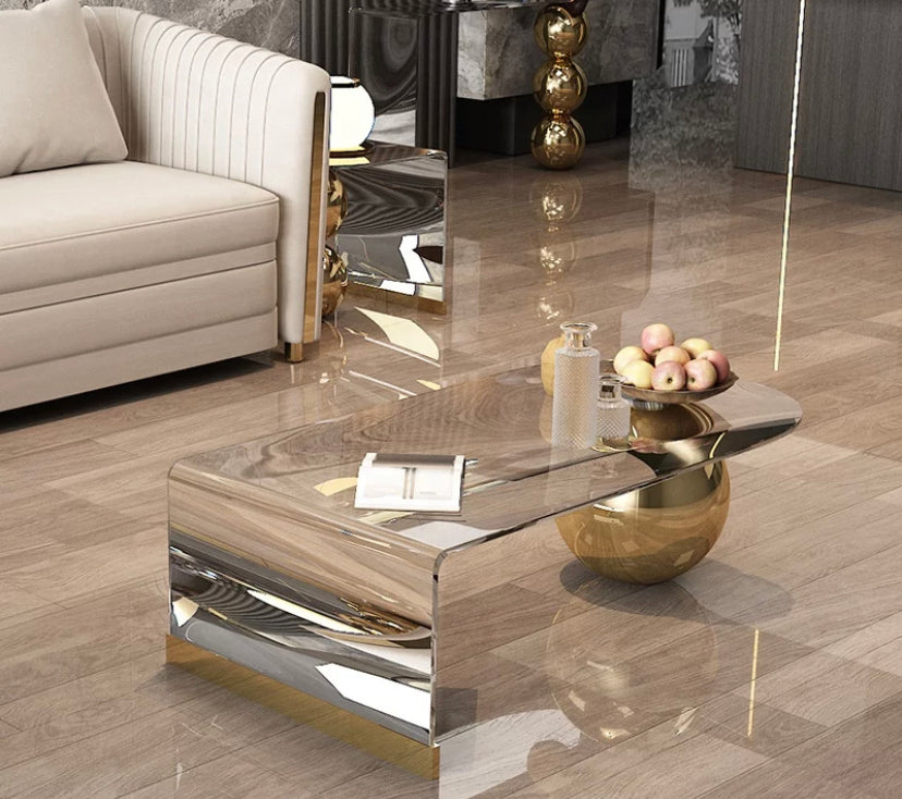 Hallway Silver Gold Metal Console Glass Mirrored Stainless Steel Console Table