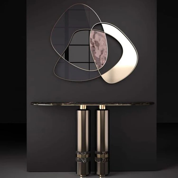 Black Diamond Mirrored Hallway Luxury Marble Console Wall Table With Mirror