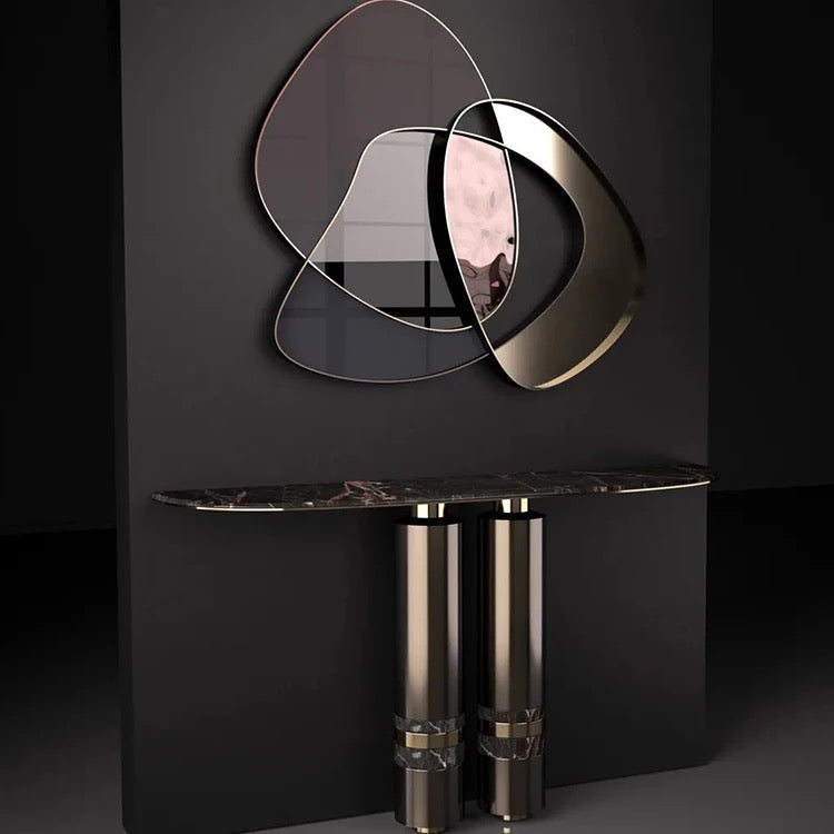 Black Diamond Mirrored Hallway Luxury Marble Console Wall Table With Mirror