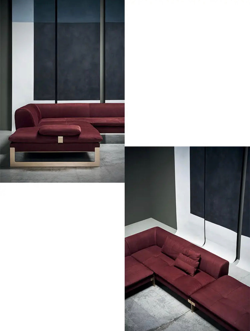L Shaped Sofa Modern Italian Style High-end Red Leather Sectional Sofa Set