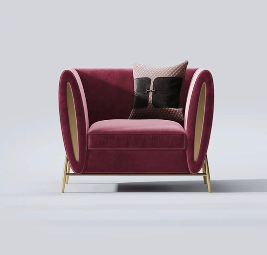 Sofá de 1 plaza, muebles de lujo para sala de estar de terciopelo rojo de alta calidad 