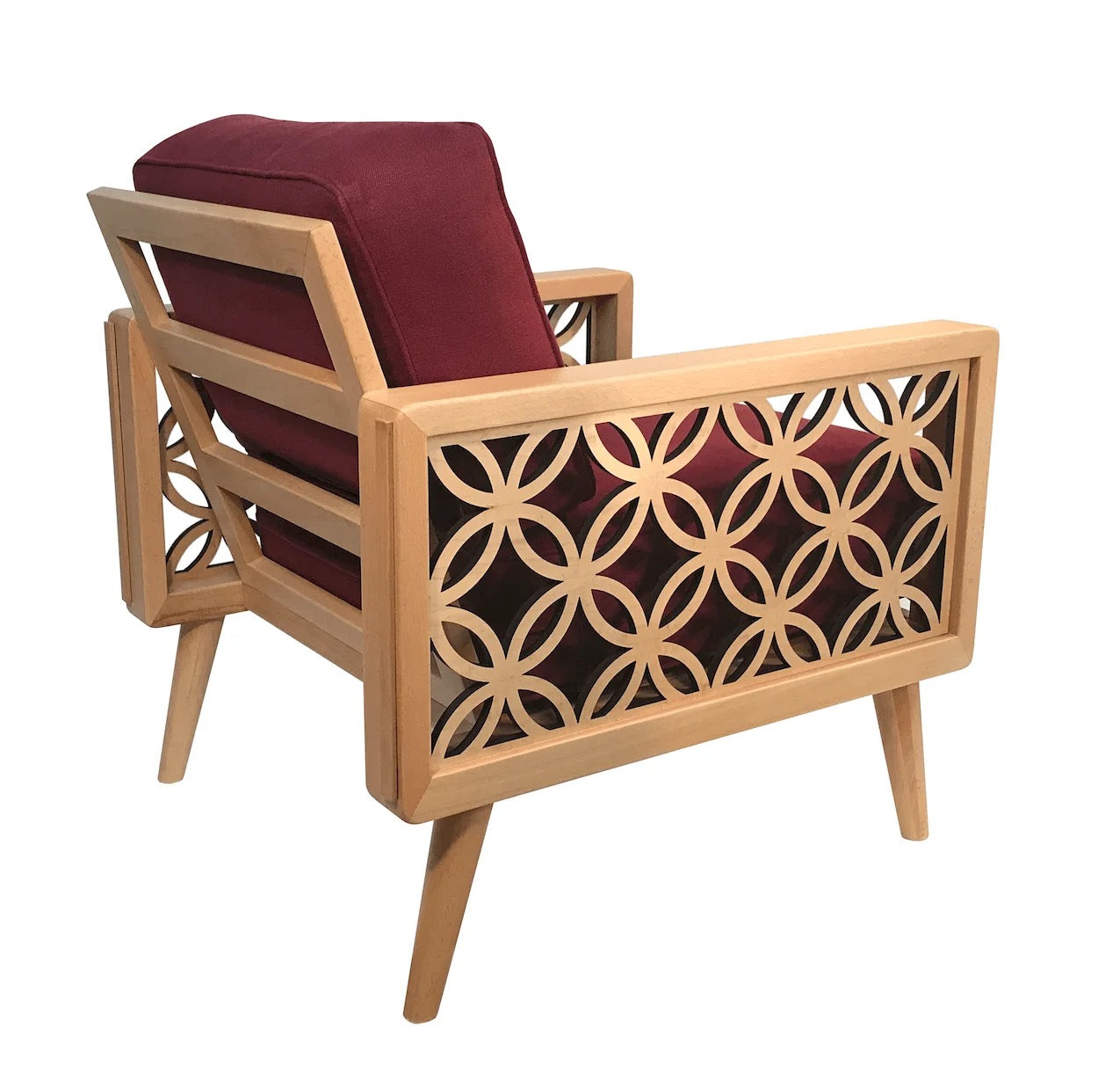 Arm Chair Interlaced Circles Mid Century Luxury Red Velvet Wooden Cushion Armchair
