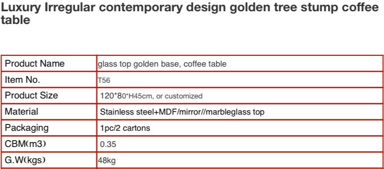 Table basse souche d'arbre doré Table d'appoint luxe irrégulier Design contemporain Tische 