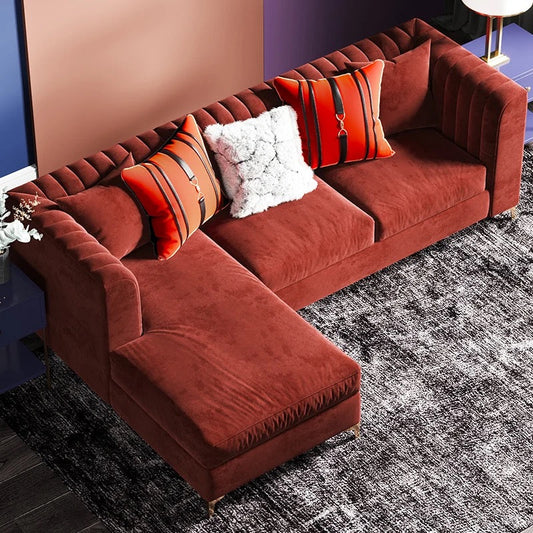 L Shaped 3 Seater Corner Sofa Modern Modular Velvet Office Living Room Couch