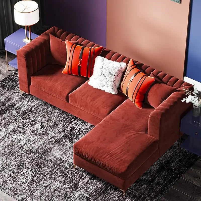 L Shaped 3 Seater Corner Sofa Modern Modular Velvet Office Living Room Couch