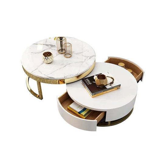 Tea Table Basse Round metal Gold Center Nesting Marble Coffee Tables
