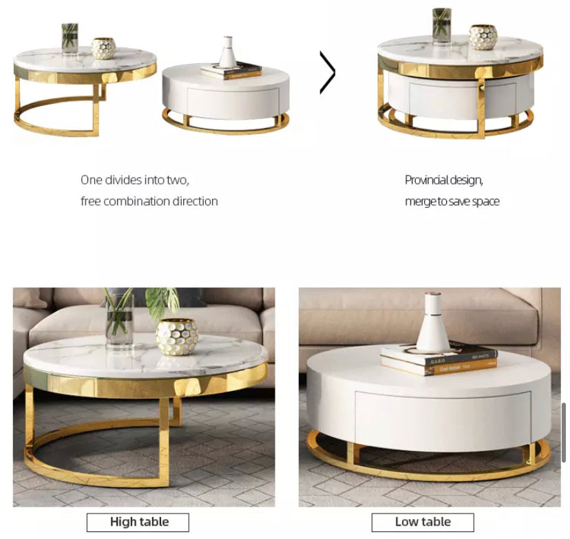 Tea Table Basse Round metal Gold Center Nesting Marble Coffee Tables