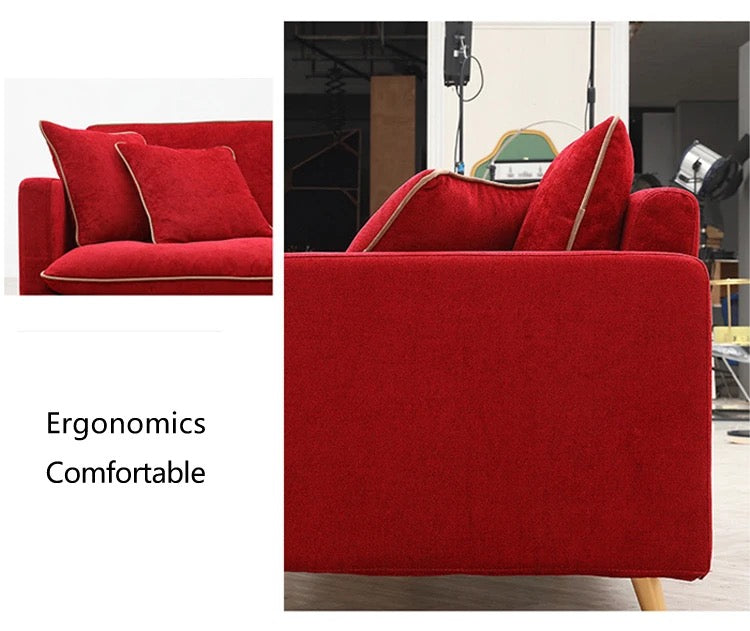 2 Seater Sofa Home Office Nordic Simple Design Velvet Fabric Lazy Red Sofa