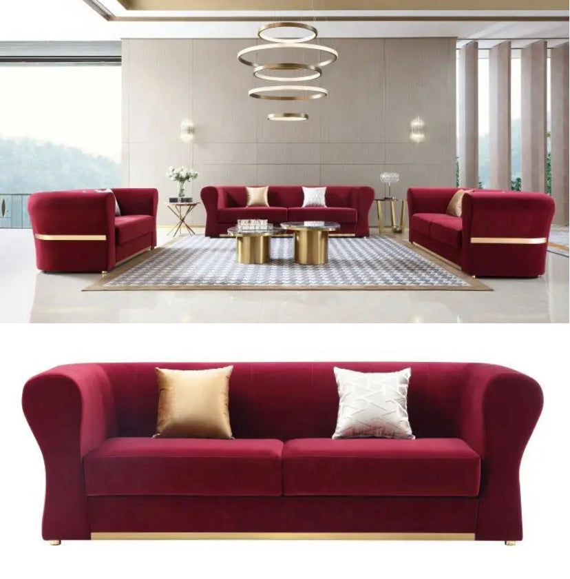 3+2+1 Sofa Set Luxury Living Room Lounge Red Velvet Couch