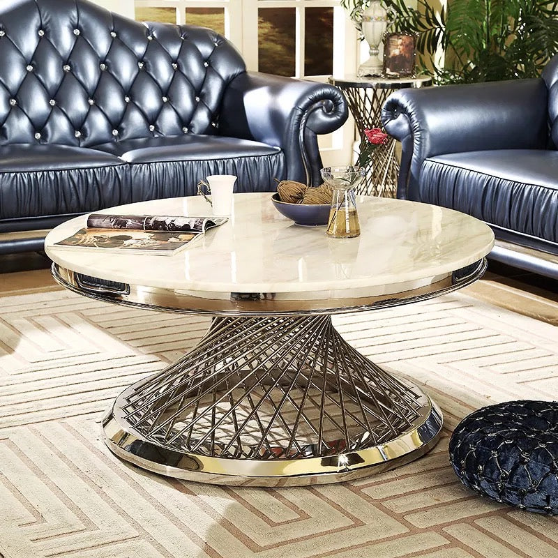 Coffee Table Luxury Round Center Marble Stainless Steel Living Room Table