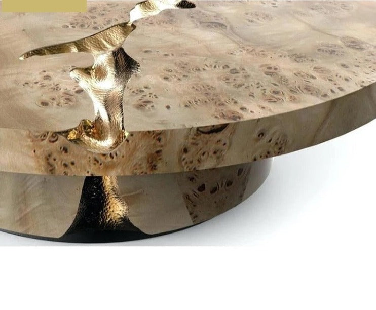  Coffee Table Large Round Luxury Natural Stone Copper Wood Designer Center Square Table