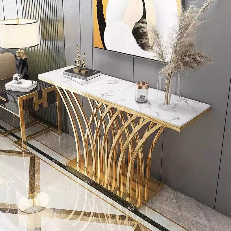 Console Luxury French Hallway Gold Stainless Steel Marble Wall Table