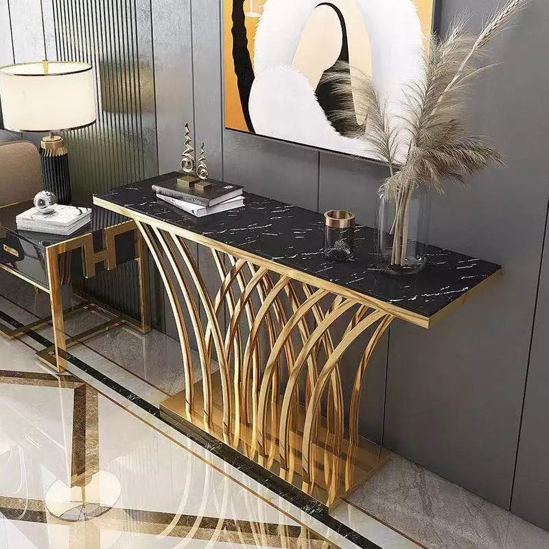 Console Luxury French Hallway Gold Stainless Steel Marble Wall Table