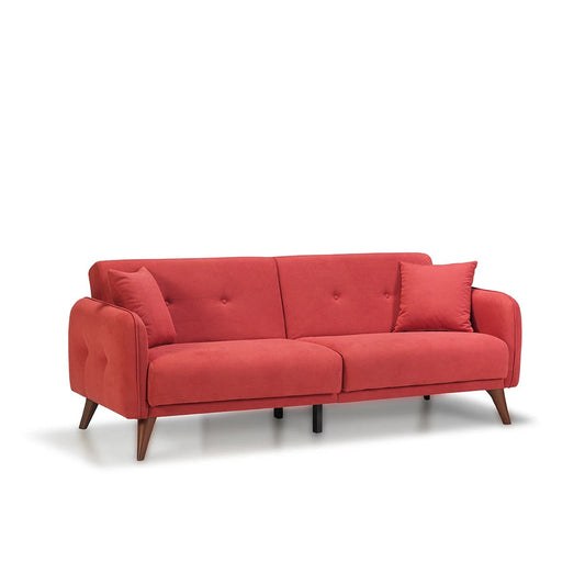3 Seater Sofa Bed Red-Orange Velvet Foldable Lounge Furniture Sofabed