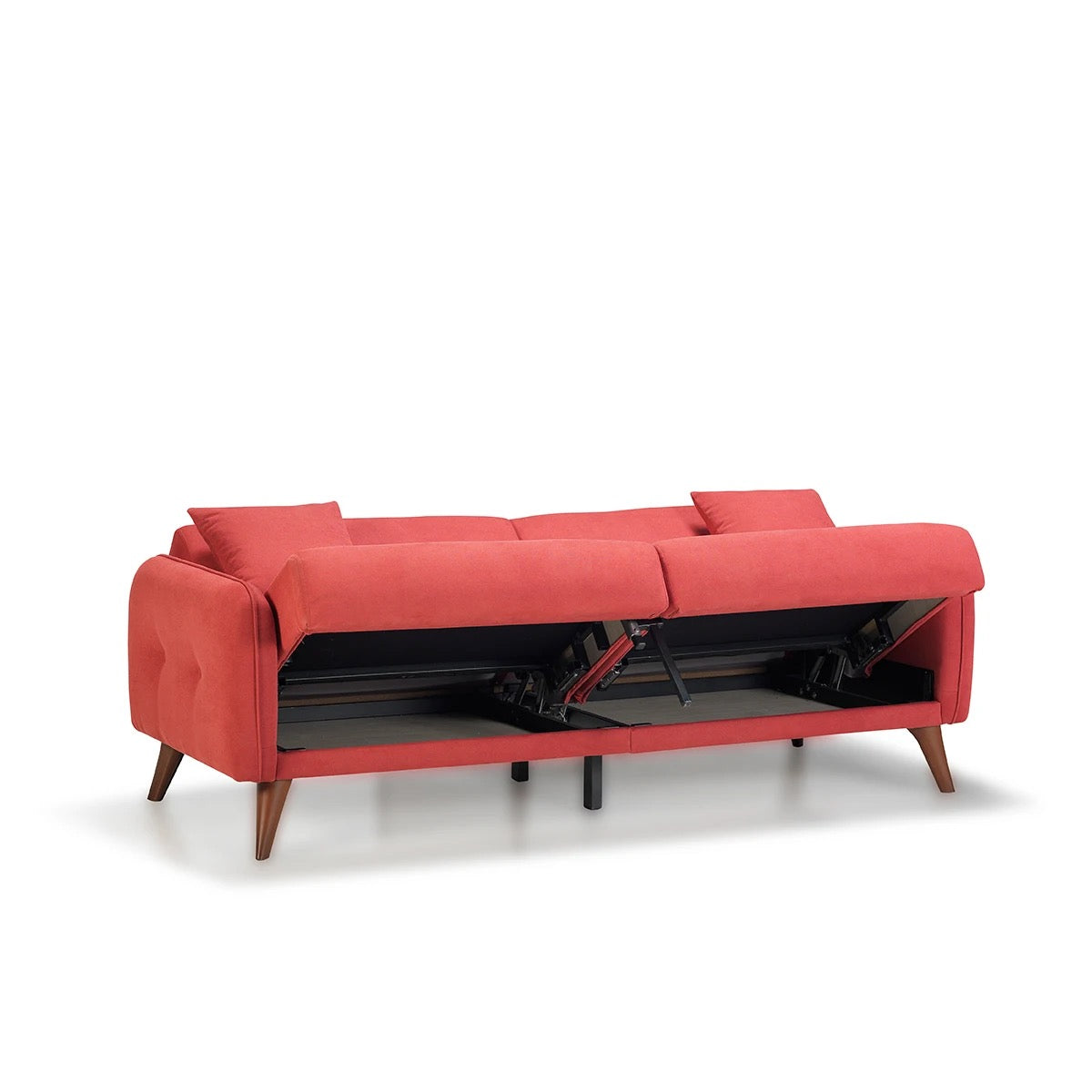 3 Seater Sofa Bed Red-Orange Velvet Foldable Lounge Furniture Sofabed