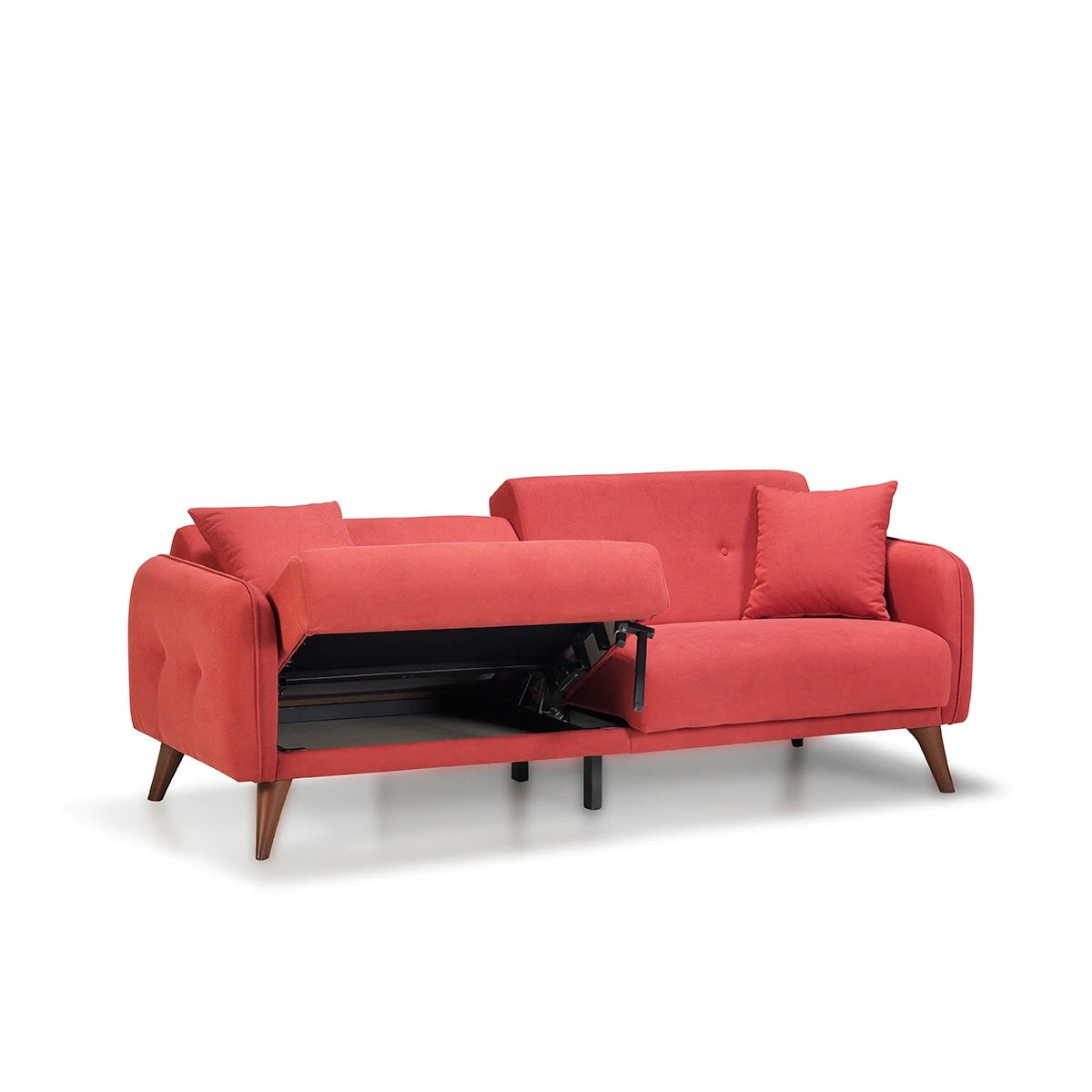 3 Seater Sofa Bed Red-Orange Velvet Foldable Lounge Furniture Sofabed