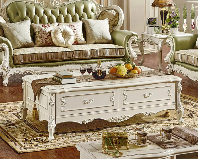 Table basse à thé de conception de luxe, tables en bois de centre de conception baroque antique 