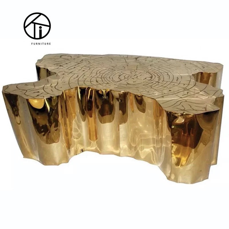 Table basse souche d'arbre doré Table d'appoint luxe irrégulier Design contemporain Tische 