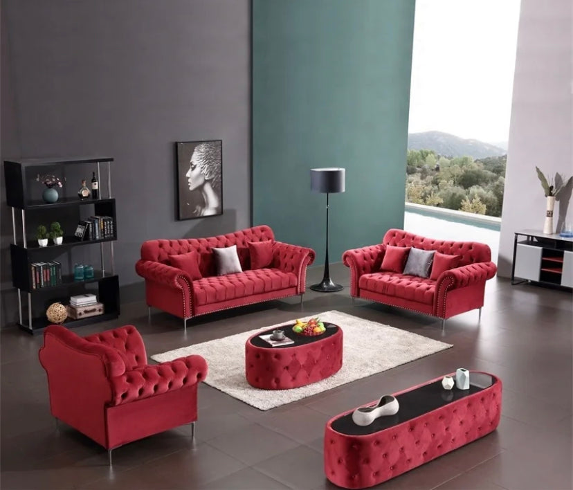 American Style Eed Sofa Set 7 Seater Living Room Chesterfield Velvet Sofa