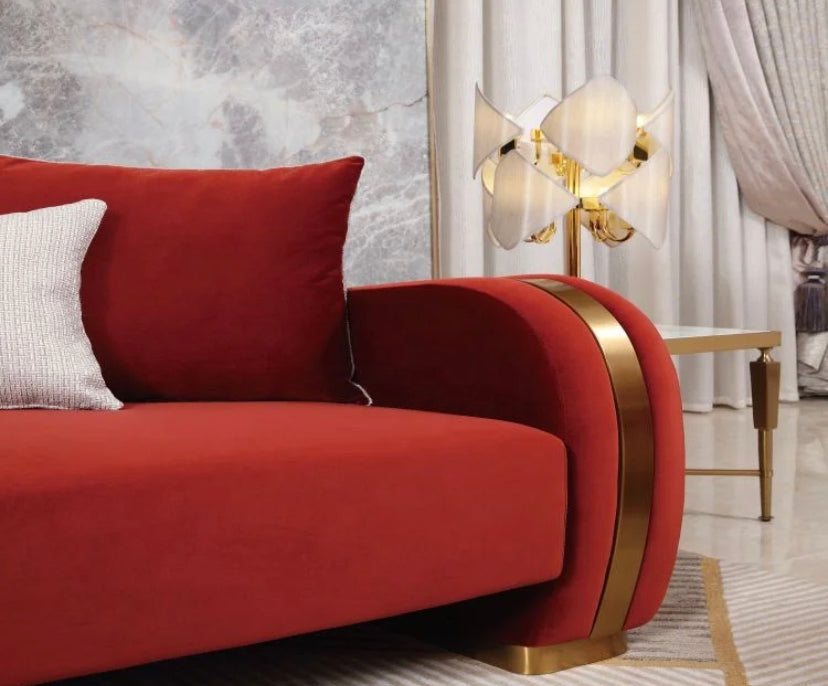 Living Room Furniture Red Velvet 3+2+1 Sofa Set