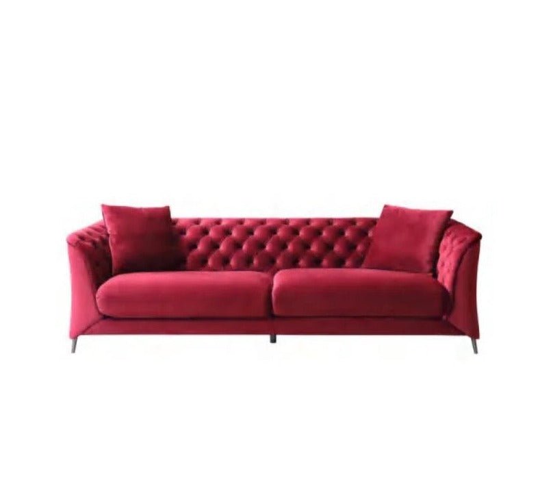 3 Seater Red Velvet Chesterfield Sofa Living Room Salon Luxury Furniture
