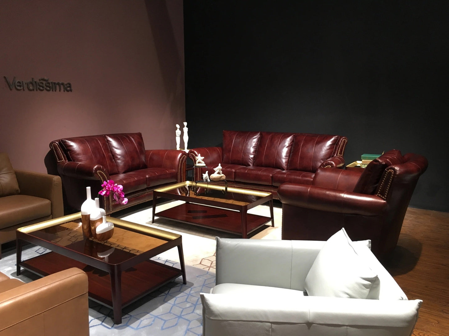 Vergo Chesterfield Sofa High Quality Classical Salon Genuine Leather 3+2+1 Sofa Set