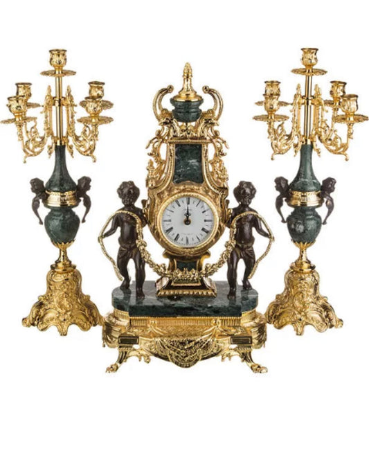 Reloj de mesa de cuarzo con movimiento mecánico, estilo de reloj chapado en oro antiguo 