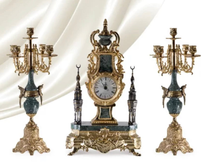 Reloj de mesa de cuarzo con movimiento mecánico, estilo de reloj chapado en oro antiguo 