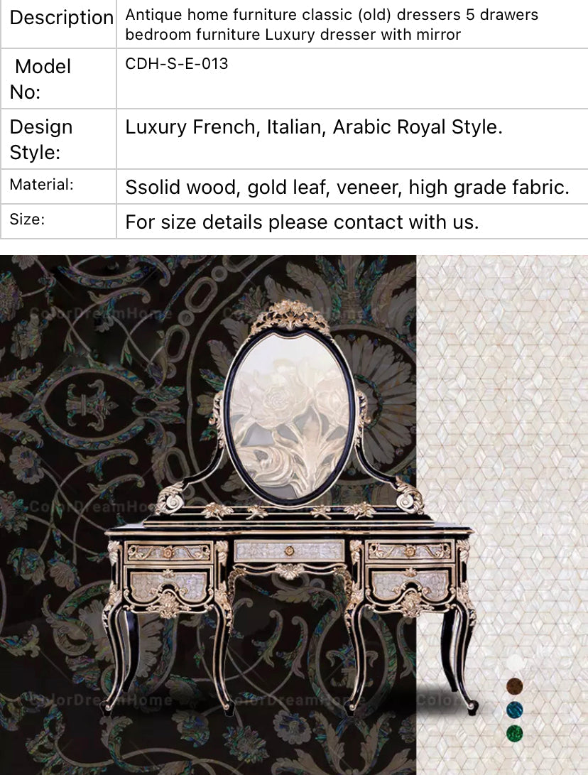 Vanité de chambre principale, meubles de maison antiques, ensemble de commode de Style français baroque classique 