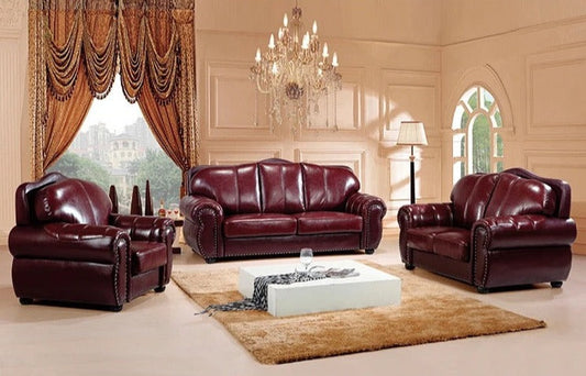 3+2+1 Sofa Set Latest Design Dark Red Leather Sofa Living Room Salon Sofas