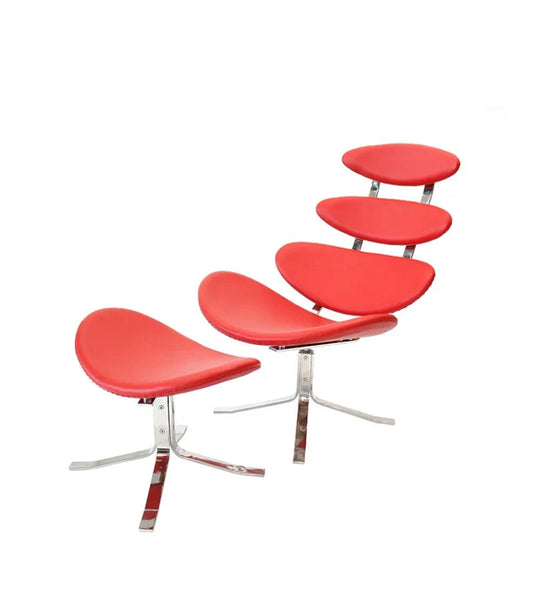 Chaise longue Corona en cuir de bureau de salon de chaise d'aile avec des meubles d'art de luxe de pouf 