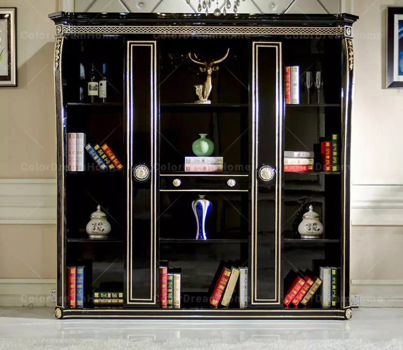 Office Design Furniture French Book Shelf Classic Luxury Black Wooden Office Design