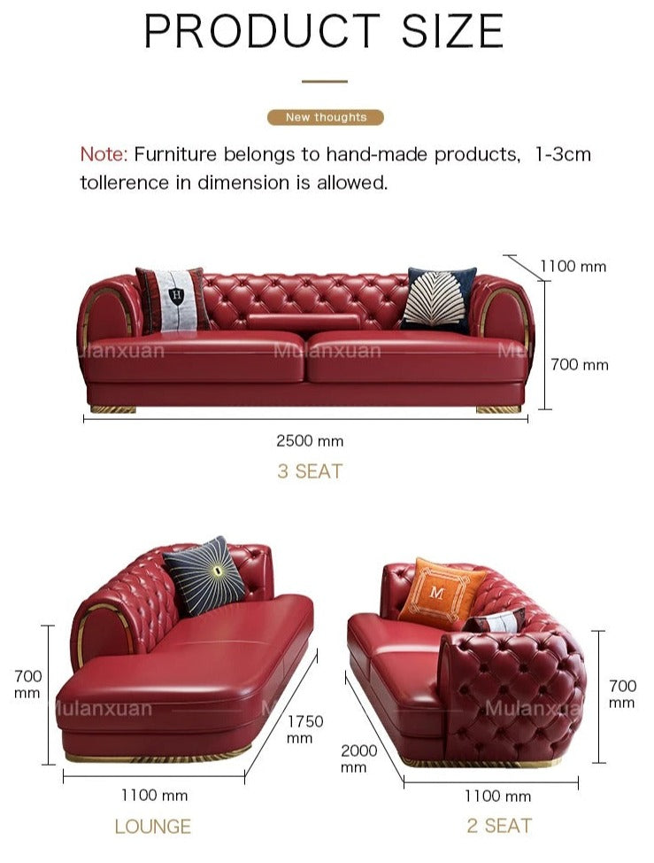 3+2+1 Sofa Set Luxury Classical Genuine Leather Chesterfield Sofa Salon Furniture Set