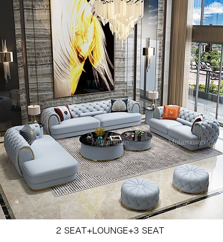 3+2+1 Sofa Set Luxury Classical Genuine Leather Chesterfield Sofa Salon Furniture Set
