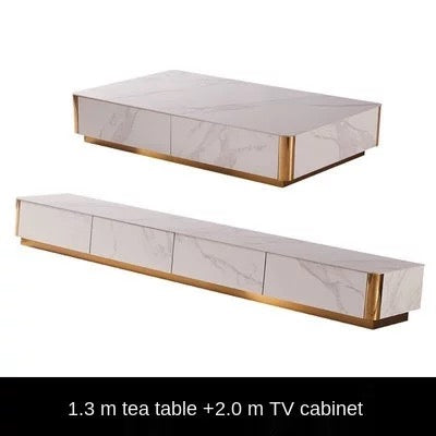 Meuble TV bas de salon nordique de luxe avec dessus en marbre, ensemble moderne en bois massif 