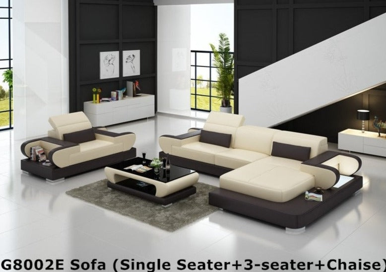 U Shaped Red and Black Genuine Leather Sofa Living Room Furniture Salon Sofa Set