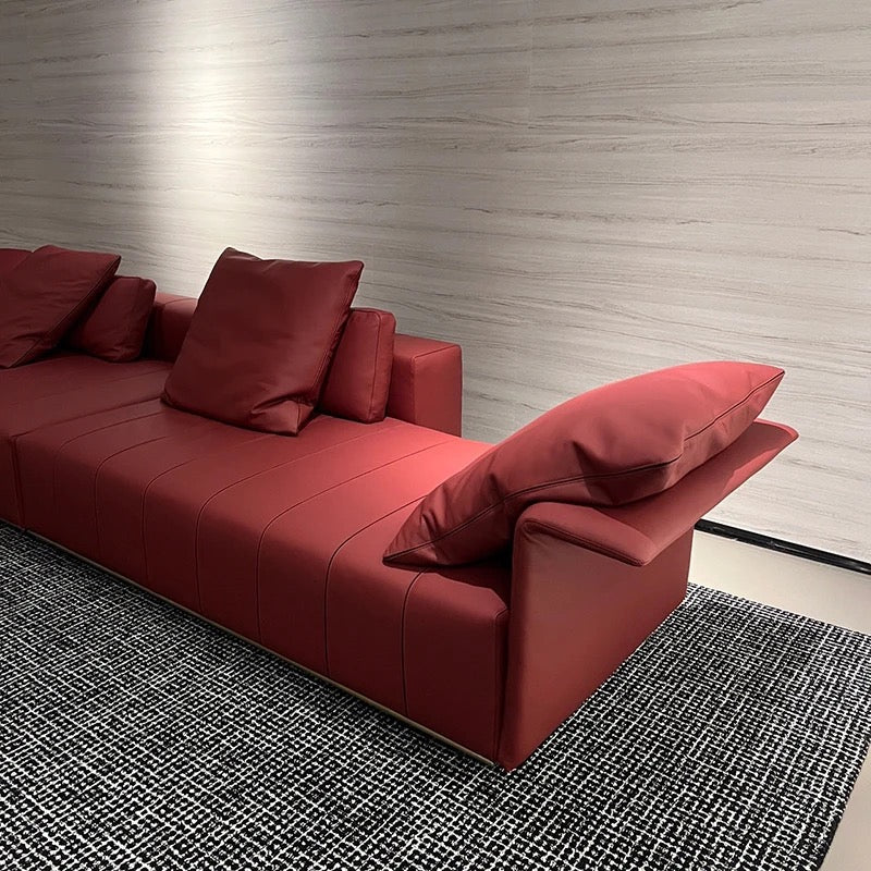 Living Room High-end Sofa Set Modern Minimalist Red Leather Modular Sofas