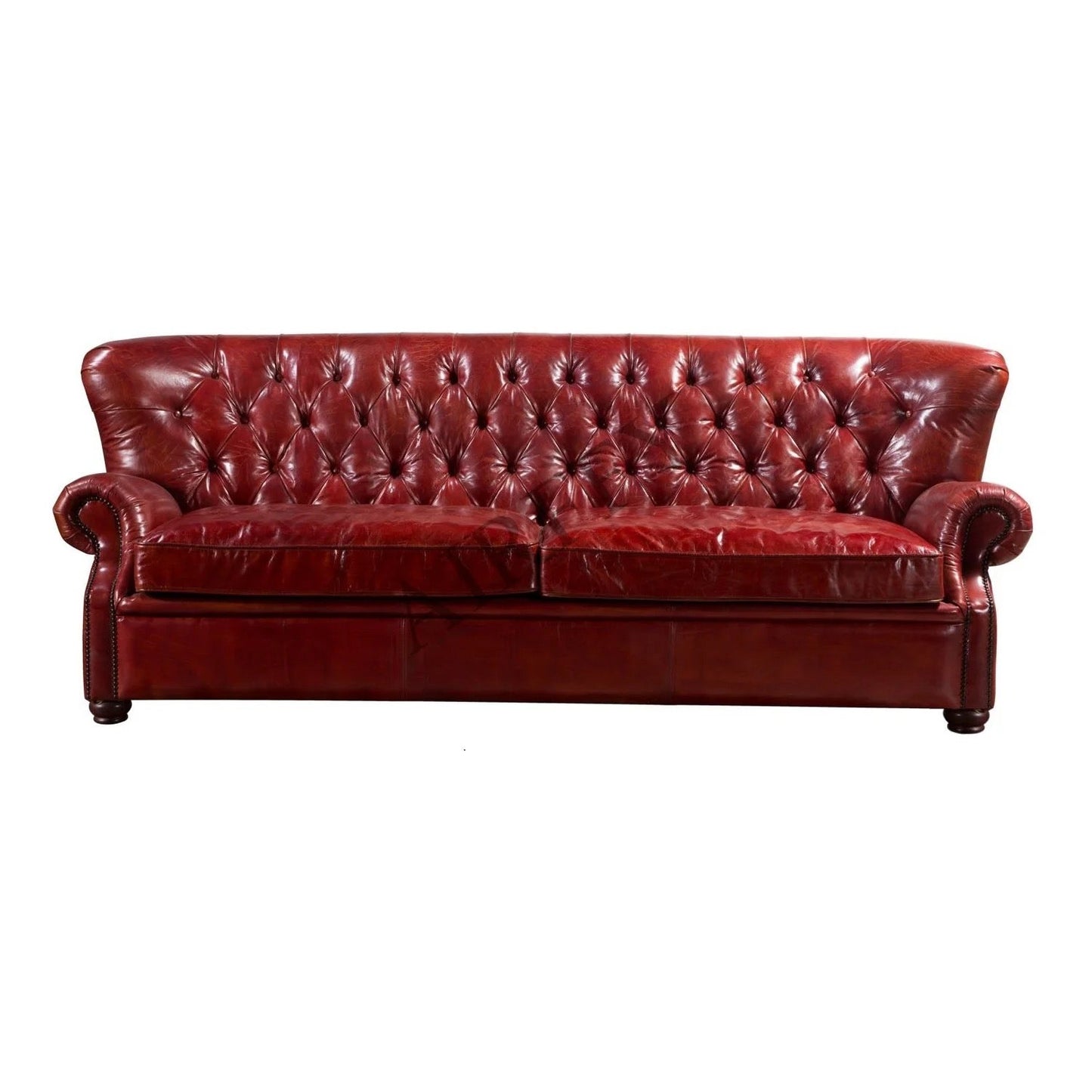 Vintage Red High Back Chesterfield Leather Sofa Set Salon Furniture