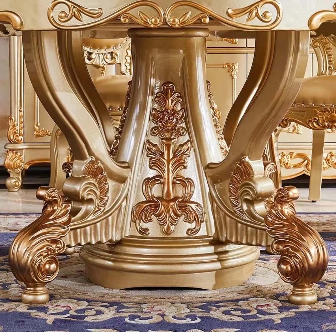 Sillas de comedor estilo Barock francés, muebles de comedor tallados a mano con lámina dorada