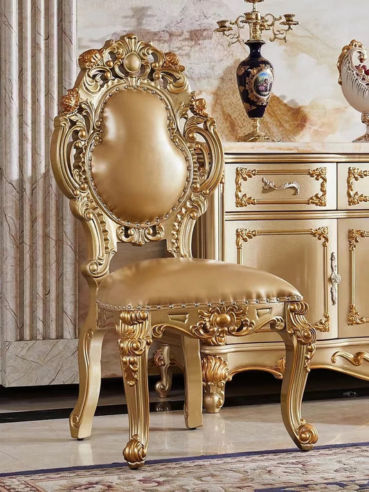 Sillas de comedor estilo Barock francés, muebles de comedor tallados a mano con lámina dorada