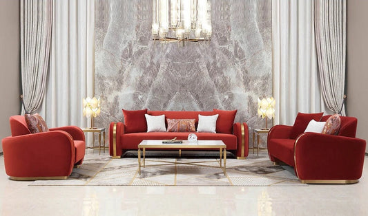 3+2+1 Sofa Set Luxury High Quality Living Room Sofa Set Lounge Red Velvet Couch