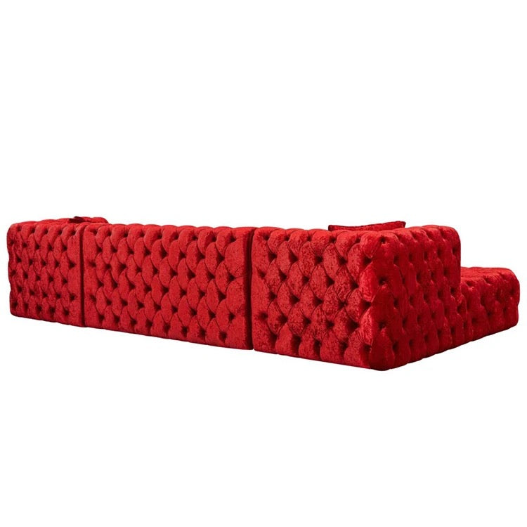Les canapés en forme de U boutonnent le velours rouge capitonné ensemble de canapé sectionnel de salon avec deux méridiennes 