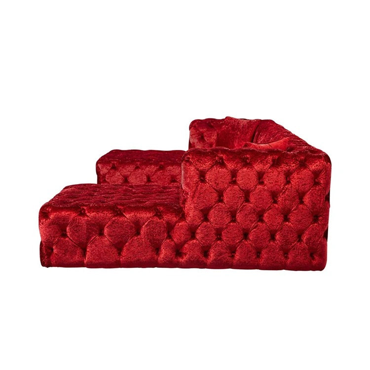 U Shaped Sofas Button Red Velvet Tufted Sectional Salon Sofa Set With Two Chaise