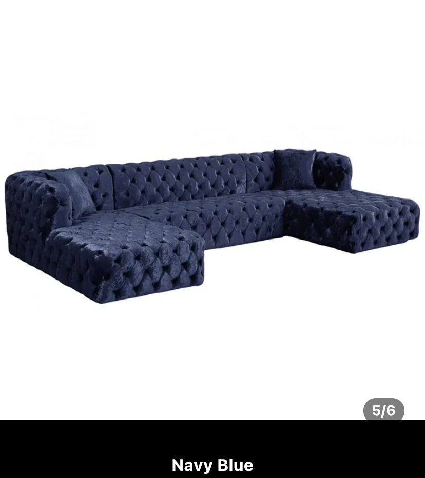 Sofá seccional copetudo del terciopelo rojo del botón de los sofás en forma de U fijado con dos chaise 